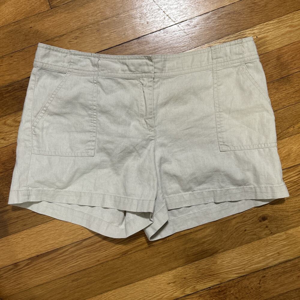 New York & Co Womens sz 8 Shorts Beige Utility Pockets Flat Front Linen Blend
